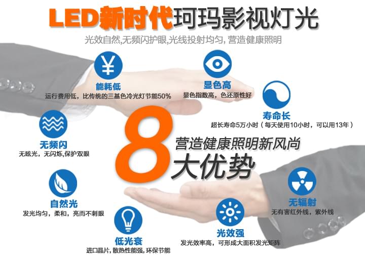 珂瑪影視燈光<a href='/product/product-0001,0075-1.shtml' class='keys' title='點(diǎn)擊查看關(guān)于LED影視燈的相關(guān)信息' target='_blank'>LED影視燈</a>8大優(yōu)勢